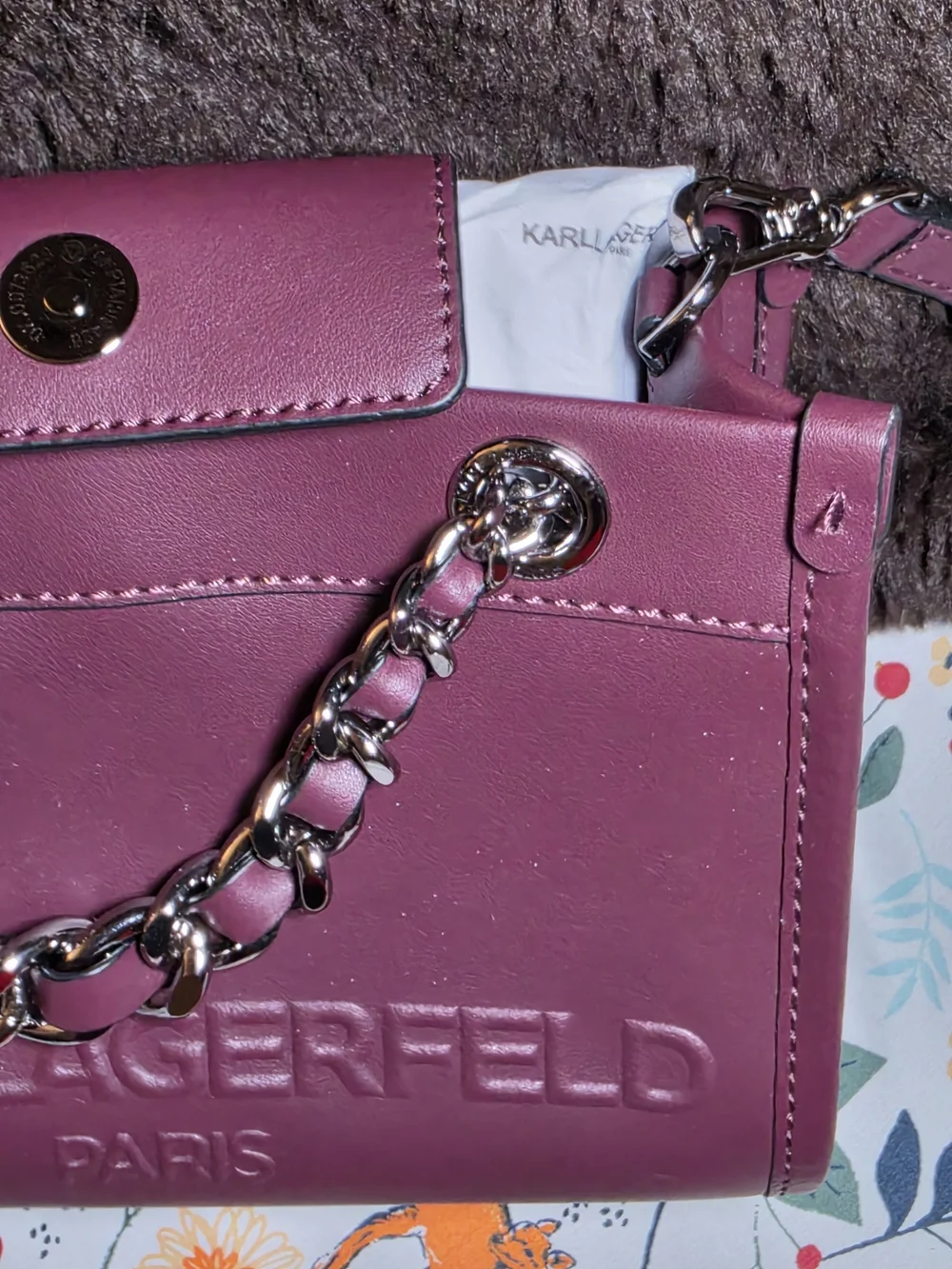 Karl Lagerfeld Paris Savoie Wine Small Leather Crossbody Bag Chain Handles